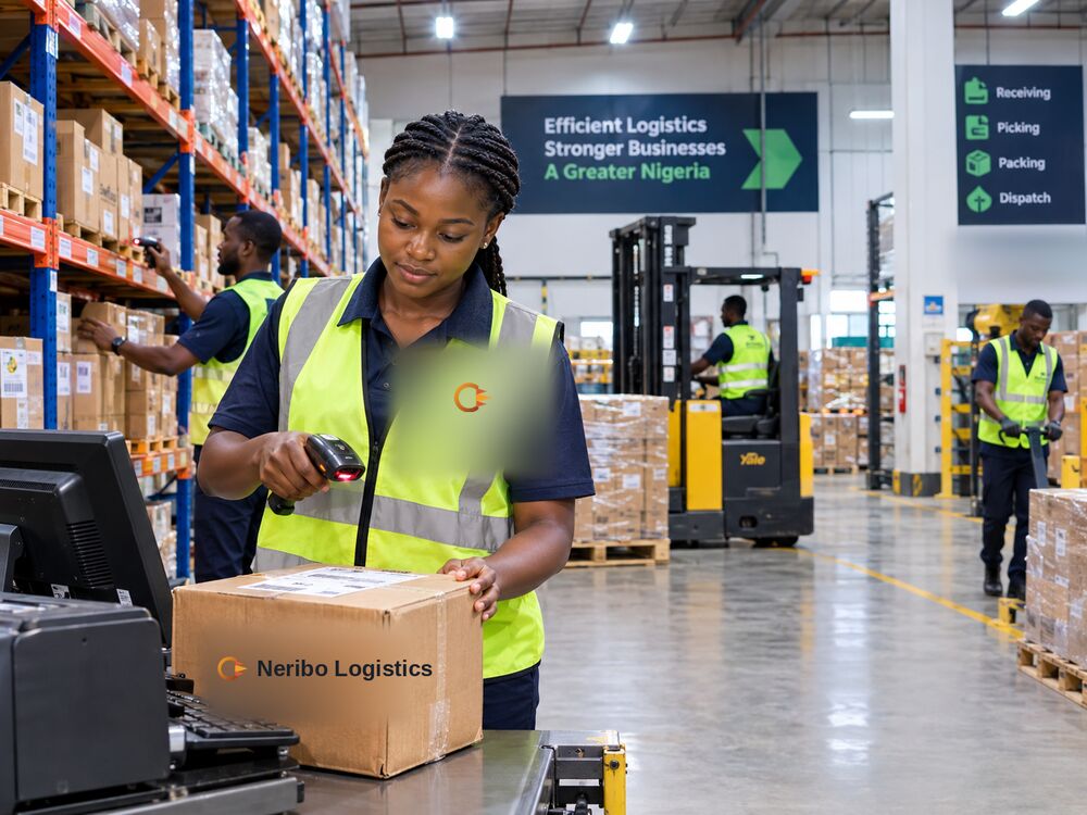 A modern Nigerian warehouse with staff working